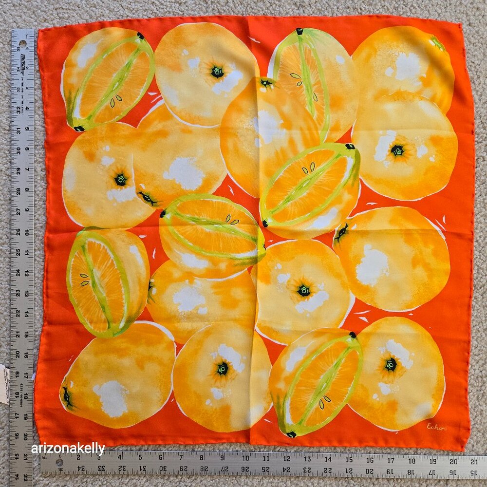 NWT Echo Silk Scarf Oranges Vintage Hand Rolled Edges Citrus